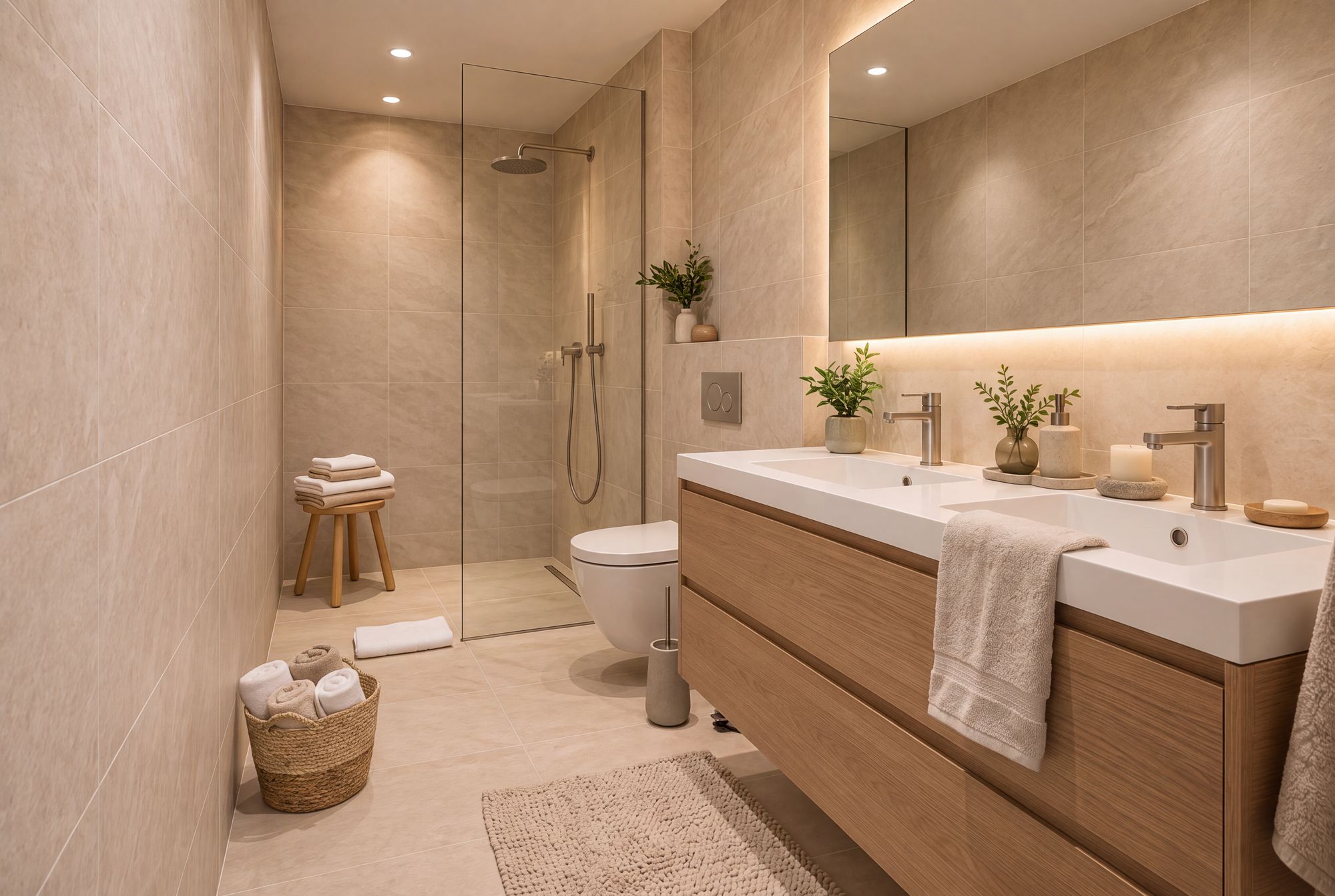 Badezimmer mit Dusche und Doppellavabo