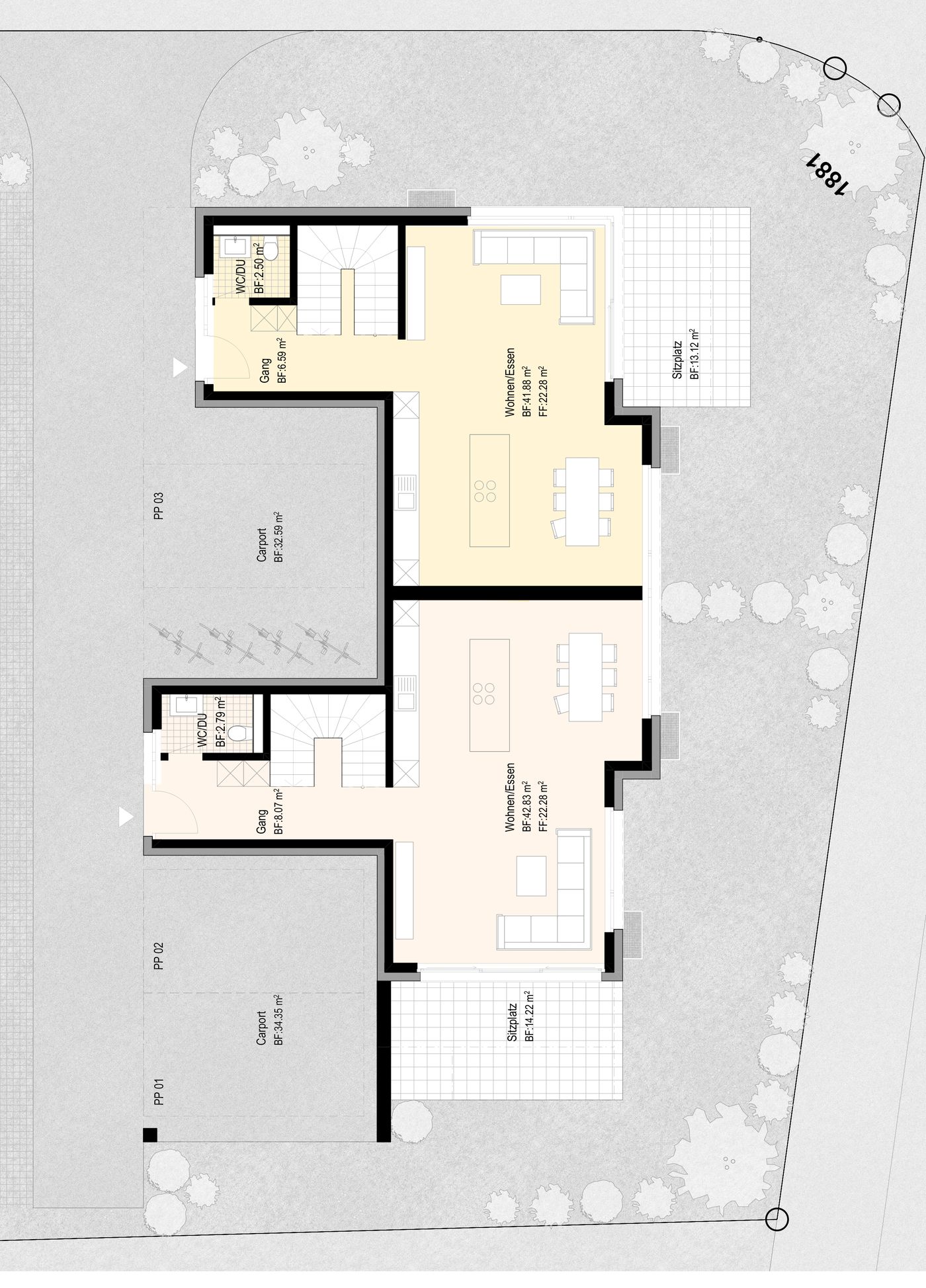 Grundriss Erdgeschoss Haus A und Haus B